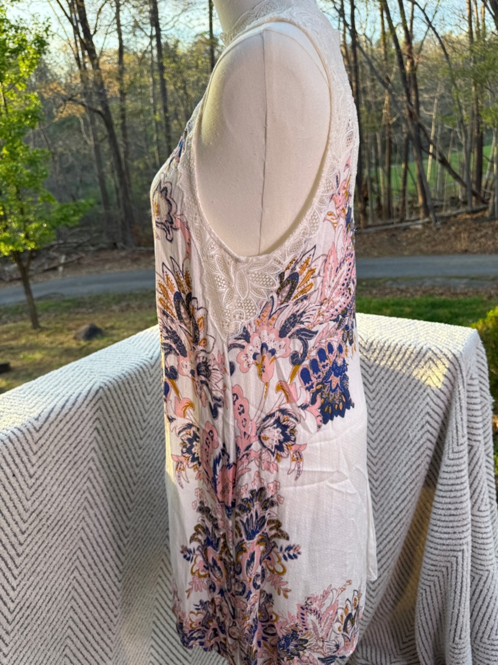 Free People Marsha Lace Mini Dress Medium Boho Floral High Neck Flowy Oversized - Picture 6 of 9
